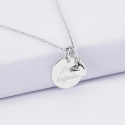 Online HappyBulle Pendentif enfant personnalisé médaille gravée argent 15 mm et breloque petit coeur bombé 7 mm - x Atelier Wagram Argent rhodié 925