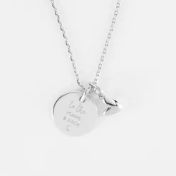 Online HappyBulle Pendentif enfant personnalisé médaille gravée argent 15 mm et breloque petit coeur bombé 7 mm - x Atelier Wagram Argent rhodié 925