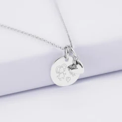 Online HappyBulle Pendentif enfant personnalisé médaille gravée argent 15 mm et breloque petit coeur bombé 7 mm - x Atelier Wagram Argent rhodié 925