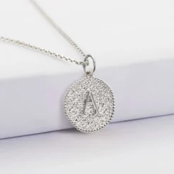 Discount HappyBulle Pendentif enfant personnalisé médaille gravée argent lettre initiale texturée 14 mm Argent rhodié 925