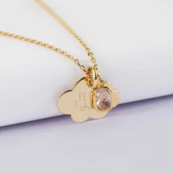 Outlet HappyBulle Pendentif enfant personnalisé médaille gravée plaqué or nuage 20x14 mm et breloque rectangle zircon plaqué or 9 mm