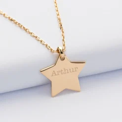 Best HappyBulle Pendentif enfant personnalisé prénom médaille gravée plaqué or étoile 20x20 mm Plaqué or 18k