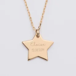 Best HappyBulle Pendentif enfant personnalisé prénom médaille gravée plaqué or étoile 20x20 mm Plaqué or 18k