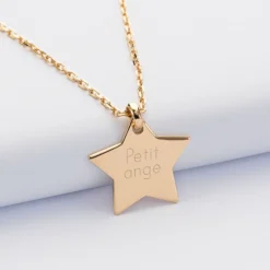 Best HappyBulle Pendentif enfant personnalisé prénom médaille gravée plaqué or étoile 20x20 mm Plaqué or 18k