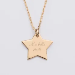 Best HappyBulle Pendentif enfant personnalisé prénom médaille gravée plaqué or étoile 20x20 mm Plaqué or 18k