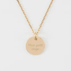 Best HappyBulle Pendentif enfant personnalisé médaille martelée gravée plaqué or 15 mm Plaqué or 18k