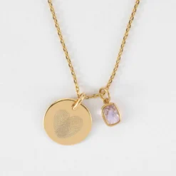 Discount HappyBulle Pendentif enfant personnalisé médaille gravée plaqué or 15 mm et breloque rectangle zircon plaqué or 9 mm