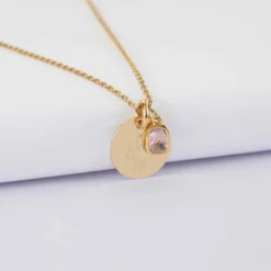 Discount HappyBulle Pendentif enfant personnalisé médaille gravée plaqué or 15 mm et breloque rectangle zircon plaqué or 9 mm