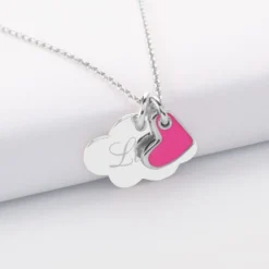 Online HappyBulle Pendentif enfant personnalisé médaille gravée argent nuage 20x14 mm et breloque coeur email 10 mm Argent rhodié 925
