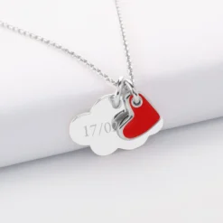 Online HappyBulle Pendentif enfant personnalisé médaille gravée argent nuage 20x14 mm et breloque coeur email 10 mm Argent rhodié 925