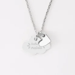 Online HappyBulle Pendentif enfant personnalisé médaille gravée argent nuage 20x14 mm et breloque coeur email 10 mm Argent rhodié 925