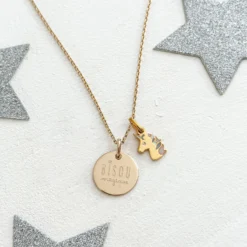 Best HappyBulle Pendentif enfant personnalisé médaille gravée plaqué or 15 mm et breloque email licorne 12 mm