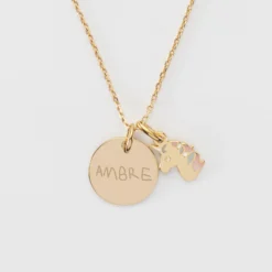 Best HappyBulle Pendentif enfant personnalisé médaille gravée plaqué or 15 mm et breloque email licorne 12 mm