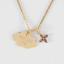 Online HappyBulle Pendentif enfant personnalisé médaille gravée plaqué or nuage 20x14 mm et breloque fleur pétales zircons 10 mm