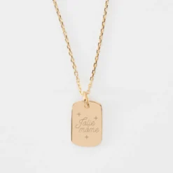 Hot HappyBulle Pendentif enfant personnalisé médaille gravée martelée plaqué or rectangle 17x11 mm Plaqué or 18k
