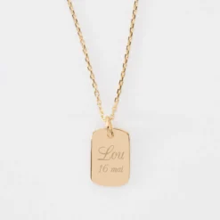 Hot HappyBulle Pendentif enfant personnalisé médaille gravée martelée plaqué or rectangle 17x11 mm Plaqué or 18k