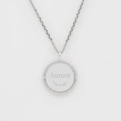 Sale HappyBulle Pendentif enfant personnalisé médaille réversible contour tressé Eternelle gravée argent 18 mm Argent rhodié 925
