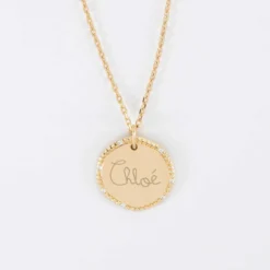 New HappyBulle Pendentif enfant personnalisé médaille contour scintillant gravée plaqué or 16 mm Plaqué or 18k