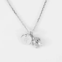 New HappyBulle Pendentif enfant personnalisé médaille gravée argent 10 mm et breloque tortue 10 mm Argent rhodié 925