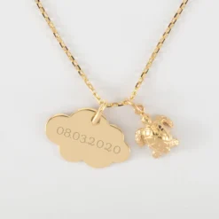 Sale HappyBulle Pendentif enfant personnalisé médaille gravée plaqué or nuage 20x14 mm et breloque tortue 10 mm Plaqué or 18k