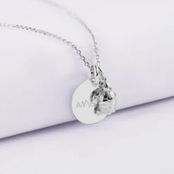 Outlet HappyBulle Pendentif enfant personnalisé médaille gravée argent 15 mm et breloque tortue 10 mm Argent rhodié 925