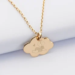 New HappyBulle Pendentif enfant personnalisé illustration bébé médaille gravée plaqué or nuage 20x14 mm - x Marie Savart Plaqué or 18k