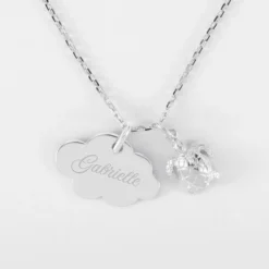 Discount HappyBulle Pendentif enfant personnalisé médaille gravée argent nuage 20x14 mm et breloque tortue 10 mm Argent rhodié 925
