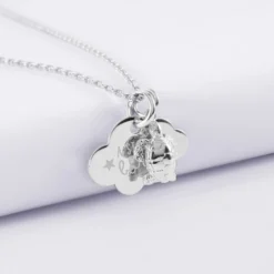 Discount HappyBulle Pendentif enfant personnalisé médaille gravée argent nuage 20x14 mm et breloque tortue 10 mm Argent rhodié 925