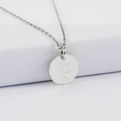 Best HappyBulle Pendentif enfant personnalisé médaille martelée gravée argent 15 mm Argent rhodié 925