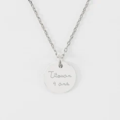 Best HappyBulle Pendentif enfant personnalisé médaille martelée gravée argent 15 mm Argent rhodié 925