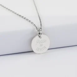 Best HappyBulle Pendentif enfant personnalisé médaille martelée gravée argent 15 mm Argent rhodié 925