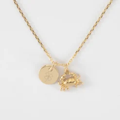 New HappyBulle Pendentif enfant personnalisé médaille gravée plaqué or 10 mm et breloque crabe 7x12 mm