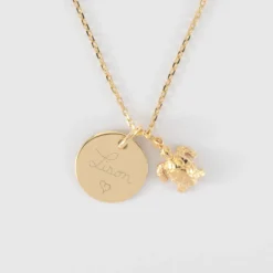 Sale HappyBulle Pendentif enfant personnalisé médaille gravée plaqué or 15 mm et breloque tortue 10 mm Plaqué or 18k
