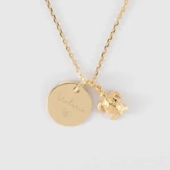 Sale HappyBulle Pendentif enfant personnalisé médaille gravée plaqué or 15 mm et breloque tortue 10 mm Plaqué or 18k