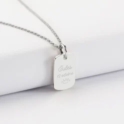 Outlet HappyBulle Pendentif enfant personnalisé médaille gravée martelée argent rectangle 17x11 mm - Nos petits imparfaits