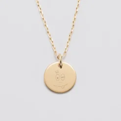 New HappyBulle Pendentif enfant personnalisé médaille gravée plaqué or 15 mm - x Barbapapa Plaqué or 18k