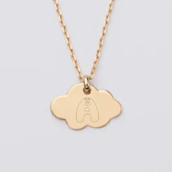 New HappyBulle Pendentif enfant personnalisé médaille gravée plaqué or nuage 20x14 mm - x Barbapapa Plaqué or 18k