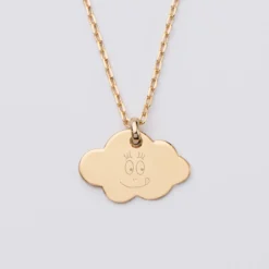 New HappyBulle Pendentif enfant personnalisé médaille gravée plaqué or nuage 20x14 mm - x Barbapapa Plaqué or 18k