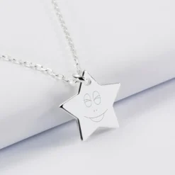 Best HappyBulle Pendentif enfant personnalisé médaille gravée argent dormeuse étoile 20x20 - x Barbapapa Argent rhodié 925