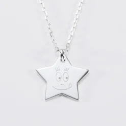 Best HappyBulle Pendentif enfant personnalisé médaille gravée argent dormeuse étoile 20x20 - x Barbapapa Argent rhodié 925