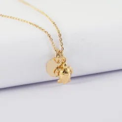 Outlet HappyBulle Pendentif enfant personnalisé médaille gravée plaqué or 10 mm et breloque tortue 10 mm Plaqué or 18k
