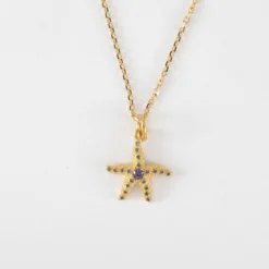 Outlet HappyBulle Pendentif enfant étoile de mer scintillante zircons bleus plaqué or 15 mm