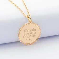 Best HappyBulle Pendentif EVJF personnalisé médaille soleil gravée plaqué or 20 mm Plaqué or 18k