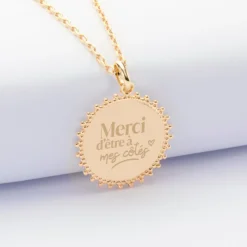 Best HappyBulle Pendentif EVJF personnalisé médaille soleil gravée plaqué or 20 mm Plaqué or 18k
