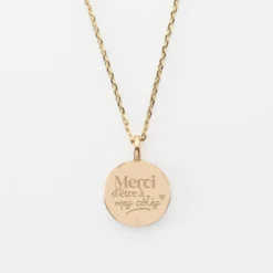 Online HappyBulle Pendentif EVJF personnalisé médaille gravée plaqué or soleil 14 mm Email noir