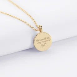 Online HappyBulle Pendentif EVJF personnalisé médaille gravée plaqué or soleil 14 mm Email noir