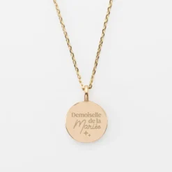 Online HappyBulle Pendentif EVJF personnalisé médaille gravée plaqué or soleil 14 mm Email noir