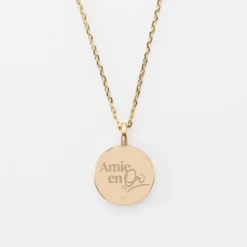 Sale HappyBulle Pendentif EVJF personnalisé médaille gravée plaqué or soleil 14 mm Email blanc