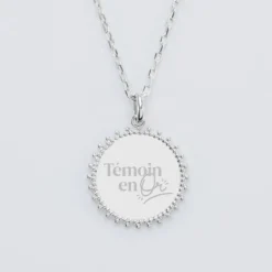 Best HappyBulle Pendentif EVJF personnalisé médaille soleil gravée argent 20 mm Argent rhodié 925