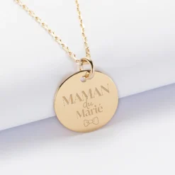 Hot HappyBulle Pendentif Famille des mariés personnalisé médaille gravée plaqué or 19 mm Plaqué or 18k
